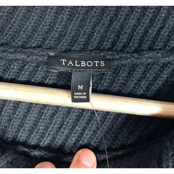 TALBOTS Split Neck Cotton Blend Sweater BLACK so M - Picture 3 of 8